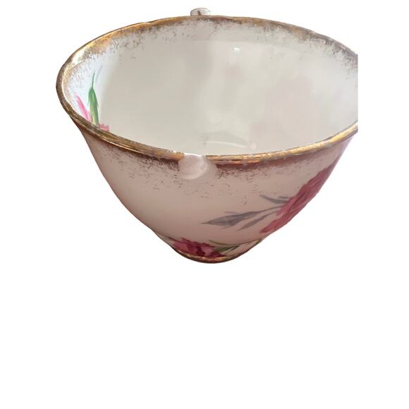 Vintage Royal Stafford Carnation English Bone China Tea Cup and Saucer Tiny Chip - Picture 9 of 9